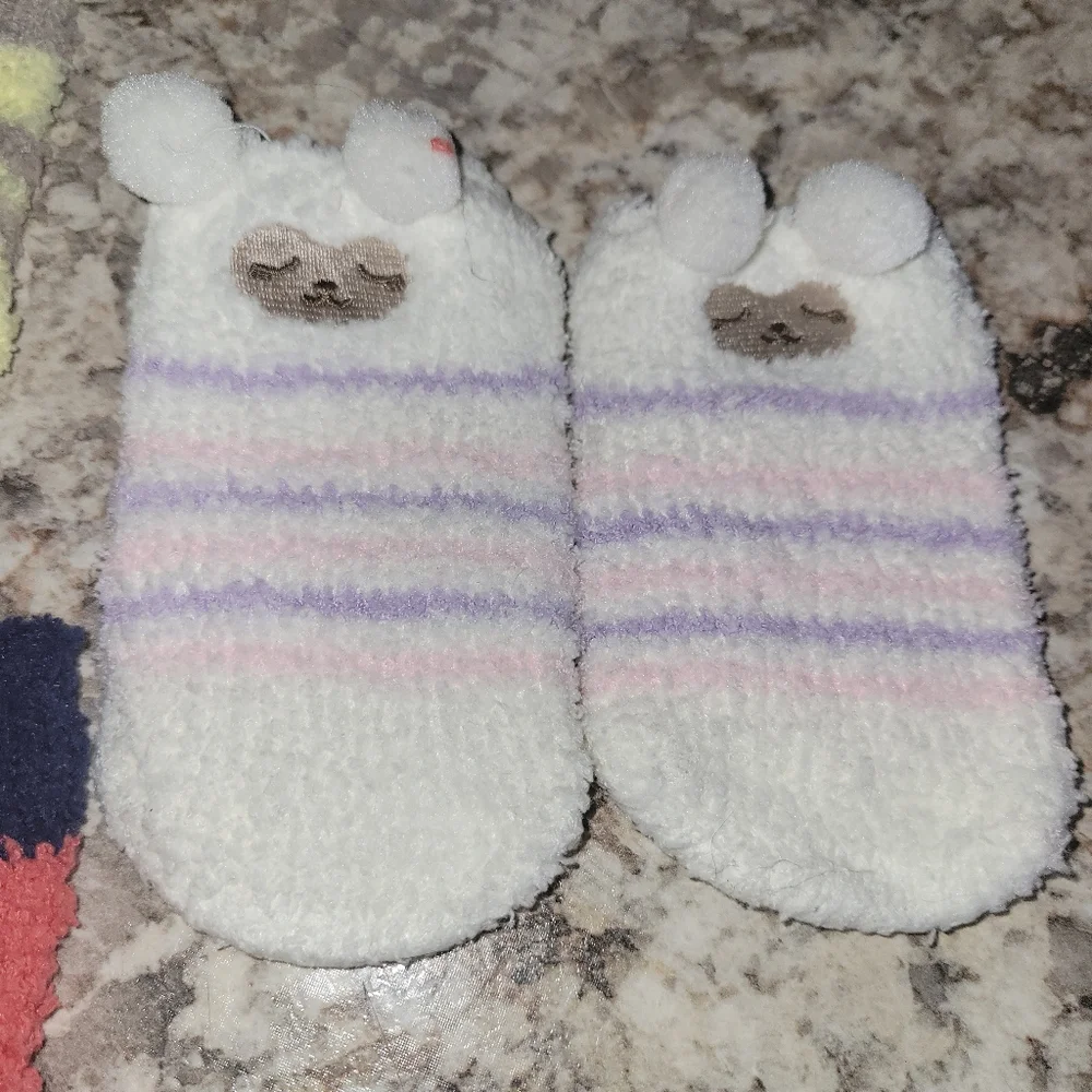 Kids Fuzzy Animal Socks Set - Multicolor With Grippers On The Bottom Toddler